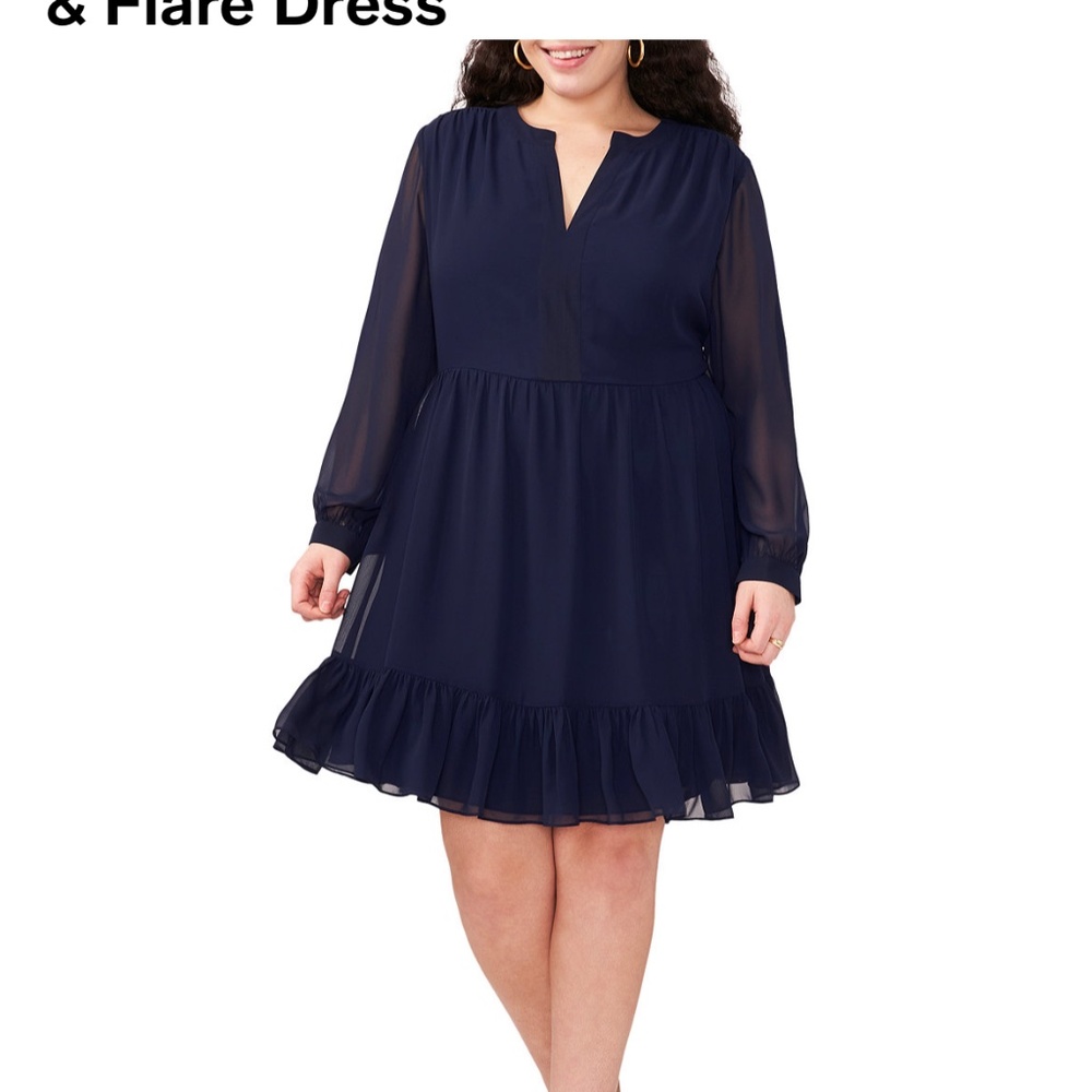 Plus size ruffle sleeve navy cocktail dress